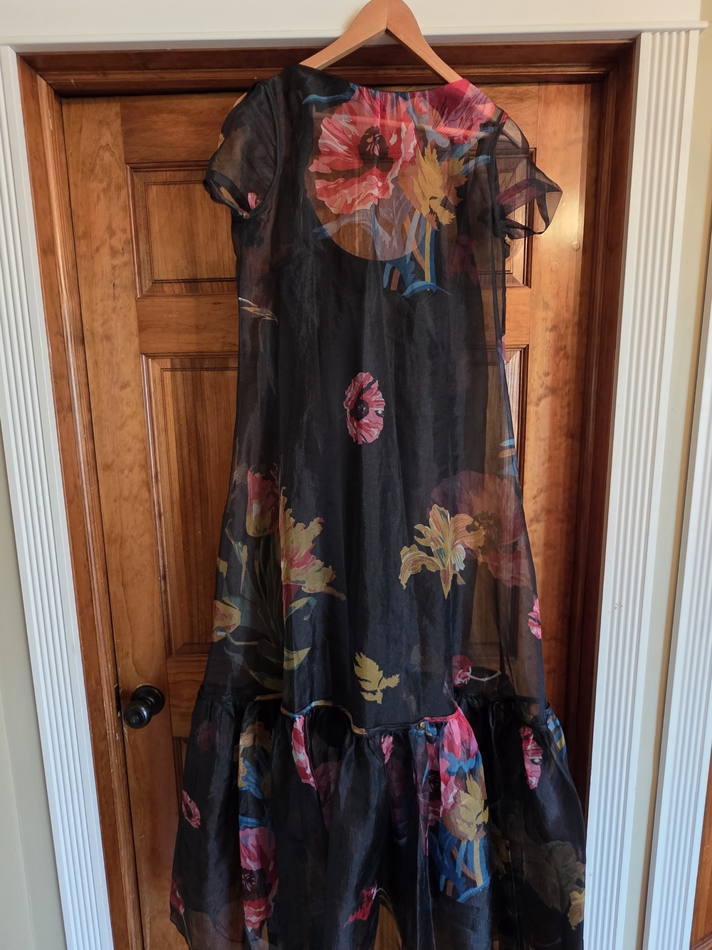STAUD Black Maxi Dress with Pink and Yellow Floral Print